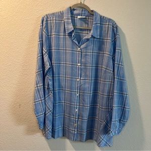 Women’s J. Jill blue plaid button up tunic blouse size XL